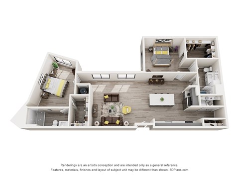 Floor plan for 2 beds, 2 baths, 1425 sqft